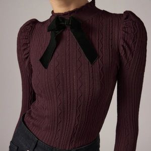 ZARA | Pointelle Knit Top w/ Velvet Bow